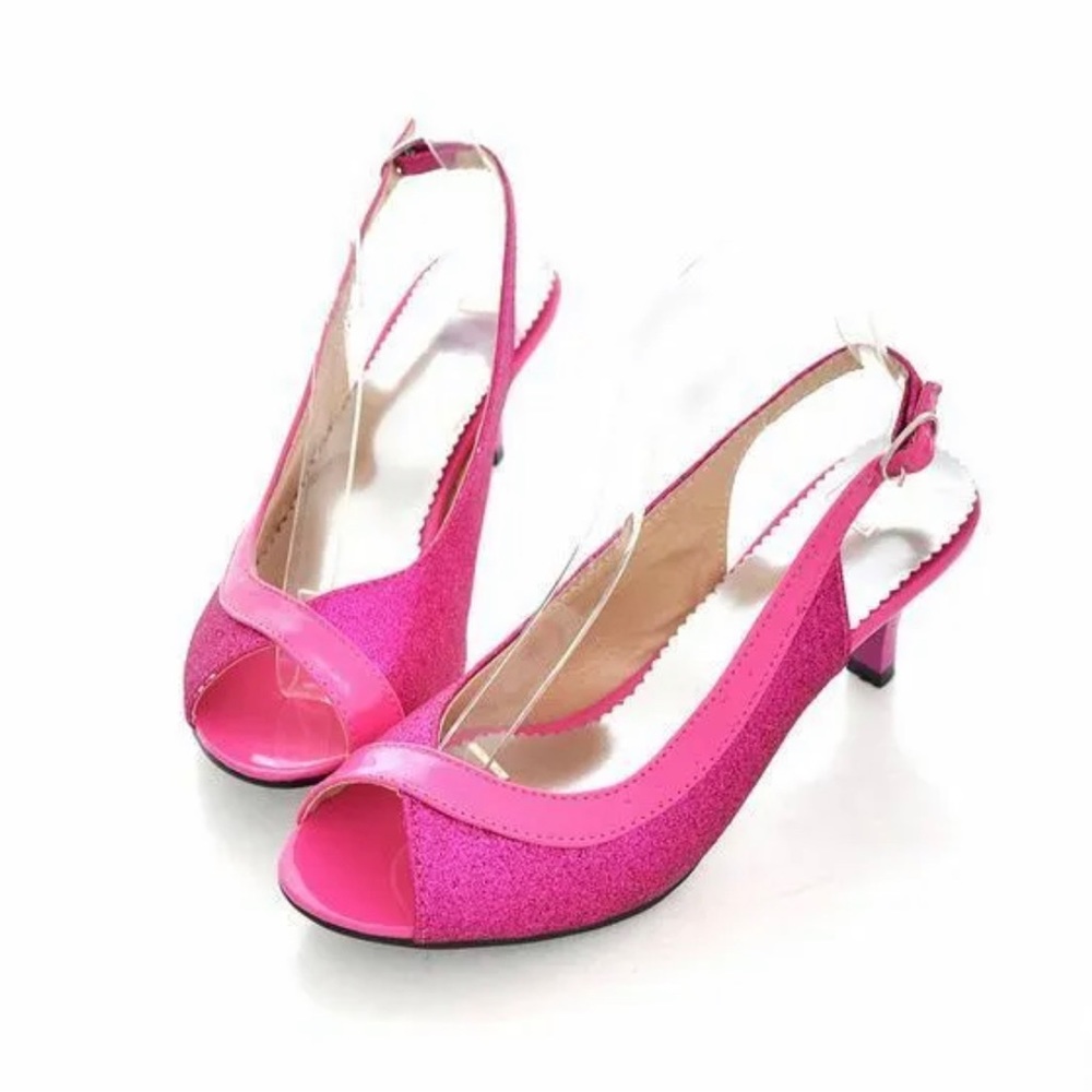 Sparkly Pink Two-Toned Sling-Back Peep-Toe Pumps